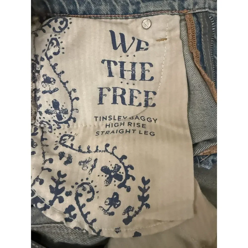 Free People We The Free Tinsley Baggy Jeans High Rise Wide Straight Leg Size 28
